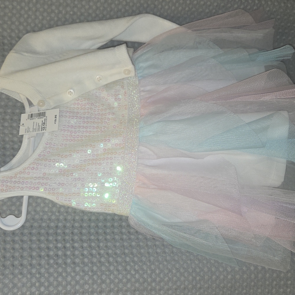 The Childrens Place Dress. Size 12-18 Months, With Matching Cardigan. - Picture 2 of 4